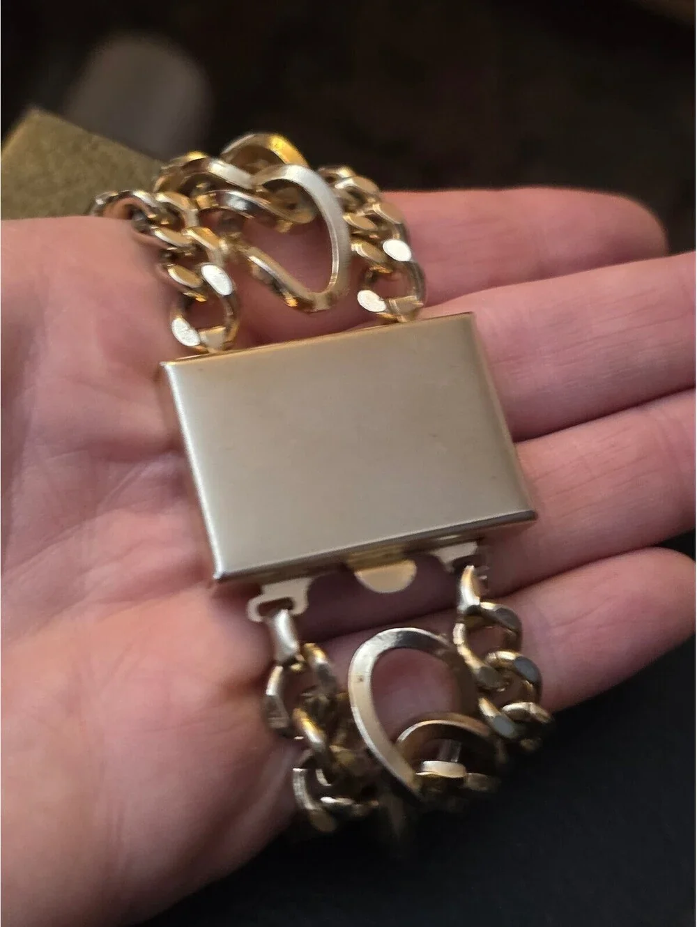 Vintage Chunky Gold Tone 3 Strand Cuban Curb Link Statement Bracelet